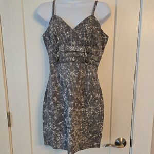 Gray Cocktail Mini Dress with Sweetheart Neckline